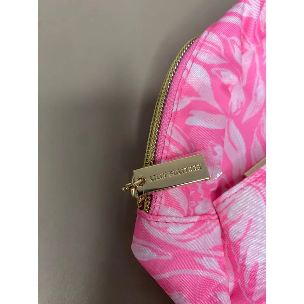 Lilly Pulitzer Pink White Floral Makeup Bag Cosmetic Travel Pouch Vacation